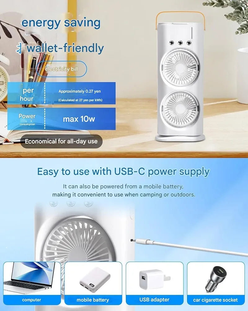 TEKCOOL 4000mAh Double Ended Spray Fan, Cold Air Fan, 2025 New 3 Gears USB Rechargeable Oscillating fan with LED Light Cooler Fan, Touch & Remote Control, 280ml Water Tank, Ice Filling Fan (White)