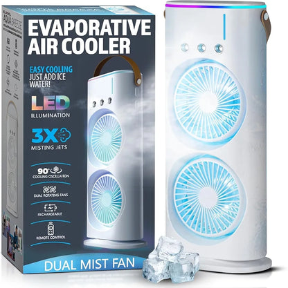 TEKCOOL 4000mAh Double Ended Spray Fan, Cold Air Fan, 2025 New 3 Gears USB Rechargeable Oscillating fan with LED Light Cooler Fan, Touch & Remote Control, 280ml Water Tank, Ice Filling Fan (White)